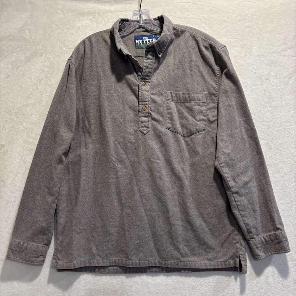 Chubbies Shirt Men's XL Gray Solid The Nutter Popover Long Sleeve Cotton Flannel